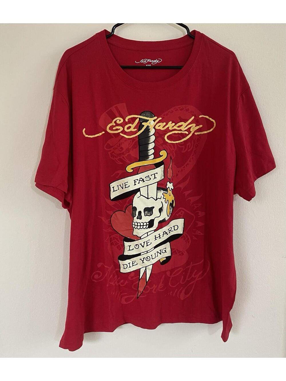 Ed Hardy Live Fast Throwback Graphic Tee Love Red Size XXL